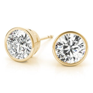 Lab Grown Diamond Bezel Set Stud Angle View Yellow